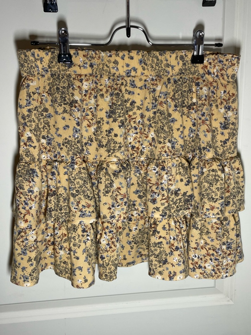 Yellow Floral Tiered Mini Skirt Ruffle Flowy Cottagecore Feminine Spring